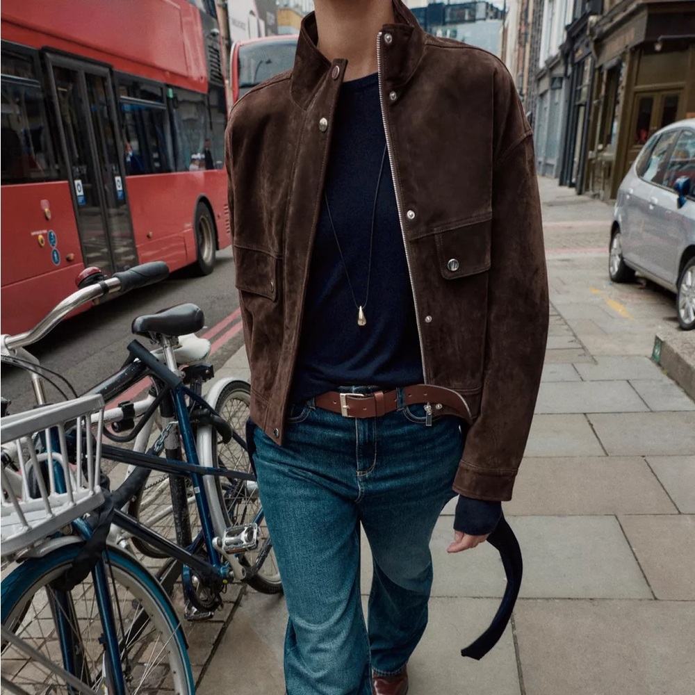 Zara Brown Real natural Suede bomber Jacket size S - Picture 7 of 11